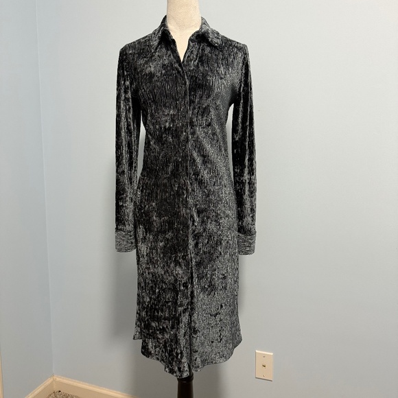 Soft Surroundings Women’s Velvet Crinkle Gray Shirt Dress Size XS - Picture 1 of 10
